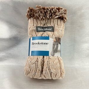 Brookstone Pink Cable Knit Slipper Socks with Grippers Size 4-10